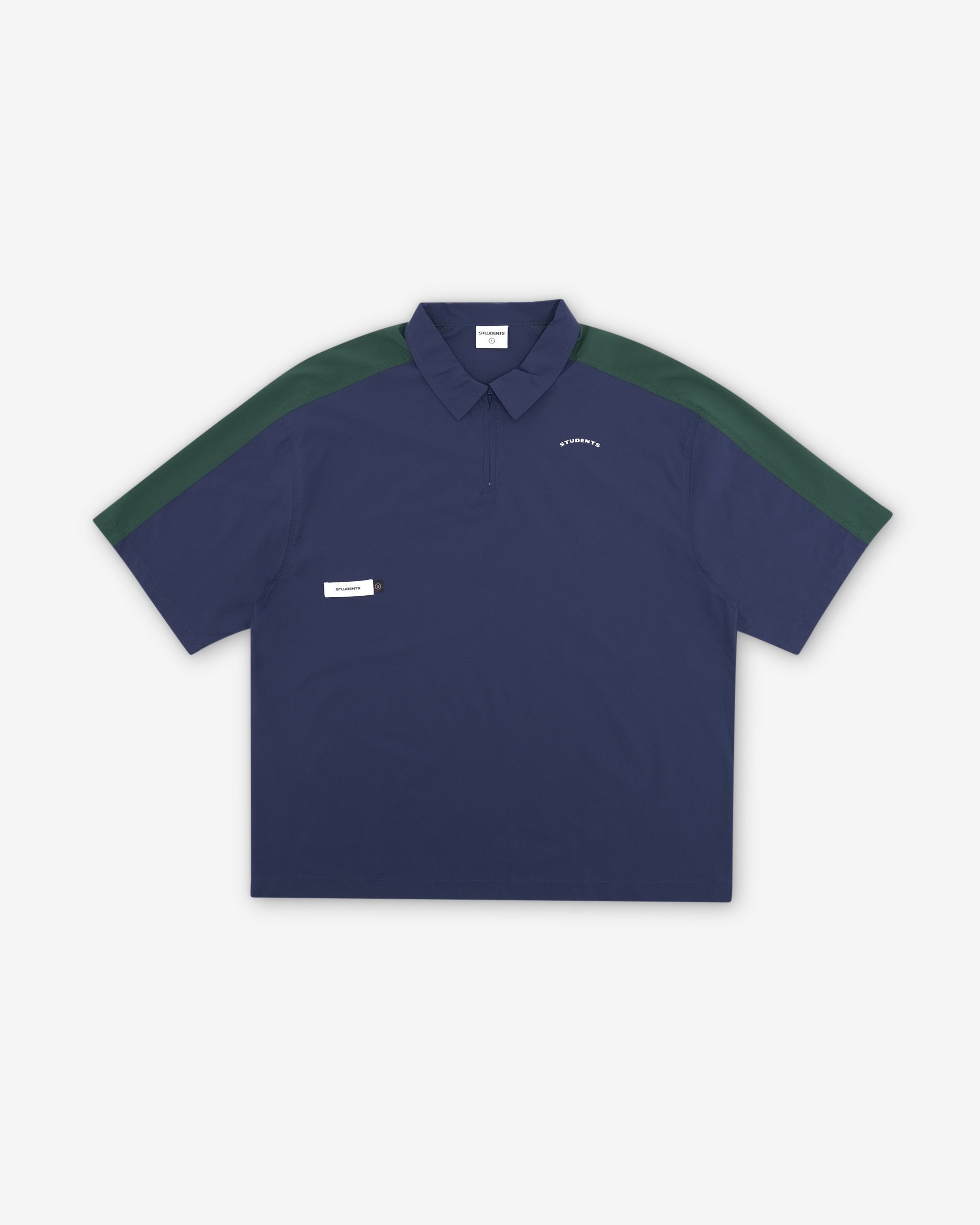 Balfour Poplin Zip Polo in navy - front view