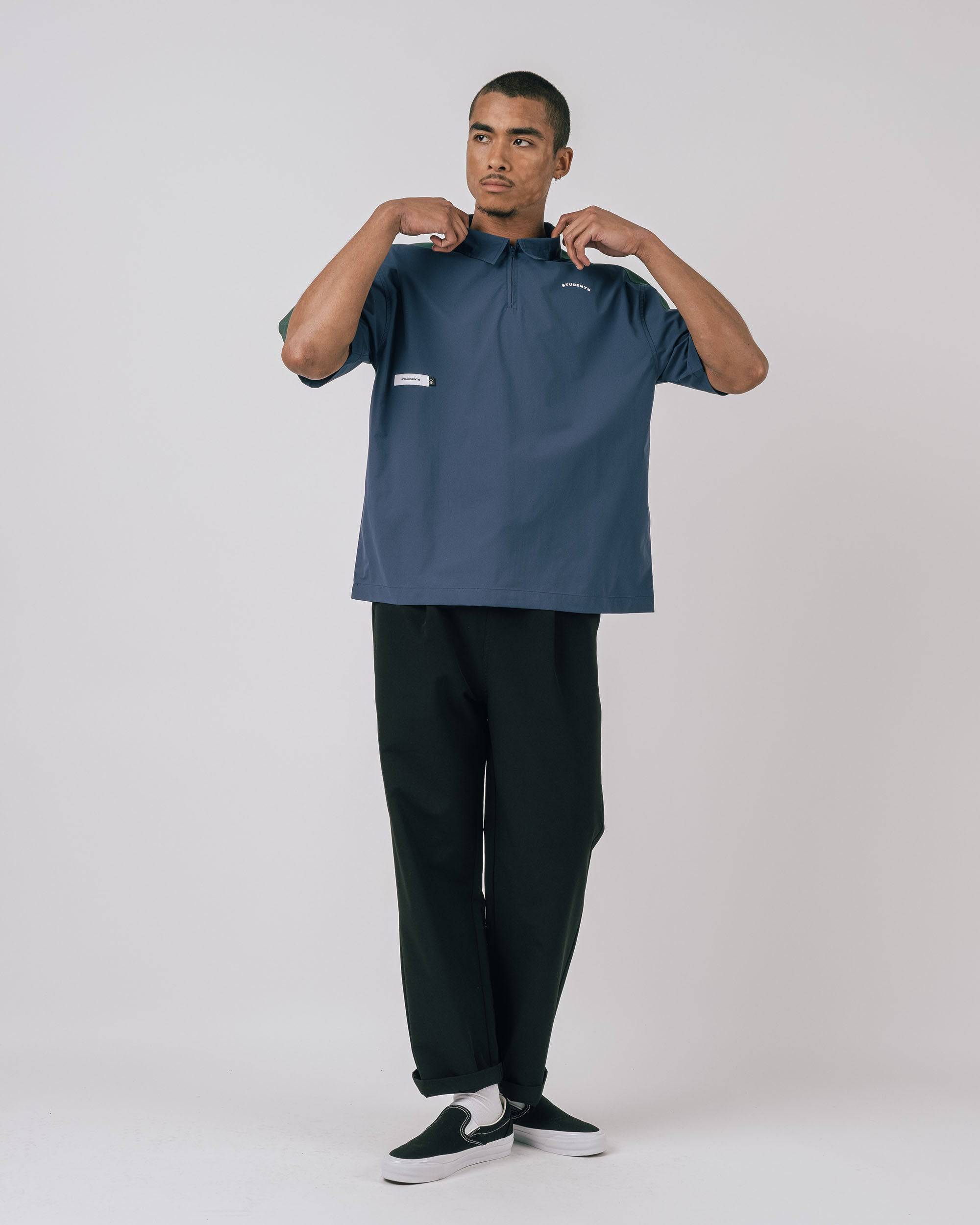 Balfour Poplin Zip Polo in navy - front view