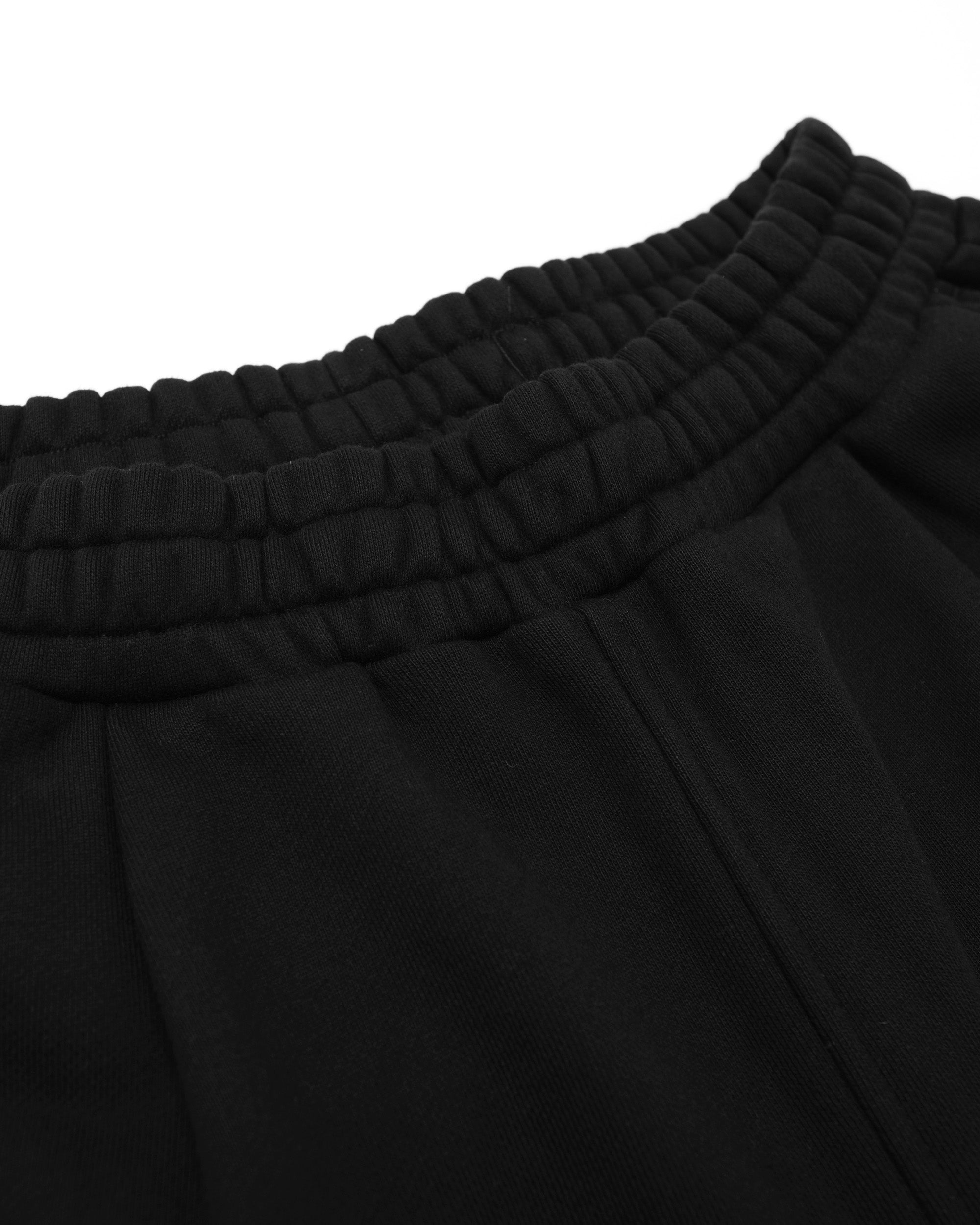Close-up of black pants with a focus on the waistband.