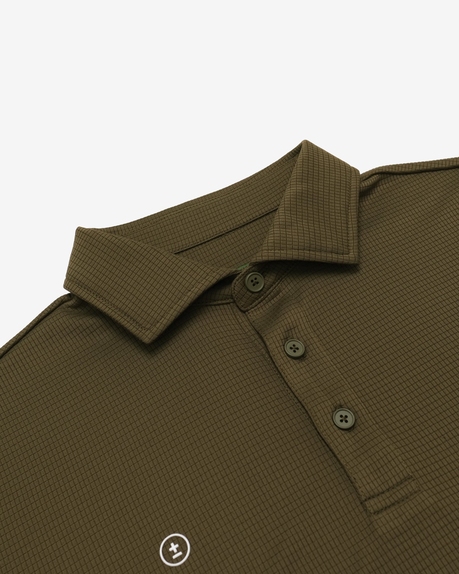 Brown textured polo shirt with collar and buttons on a white background