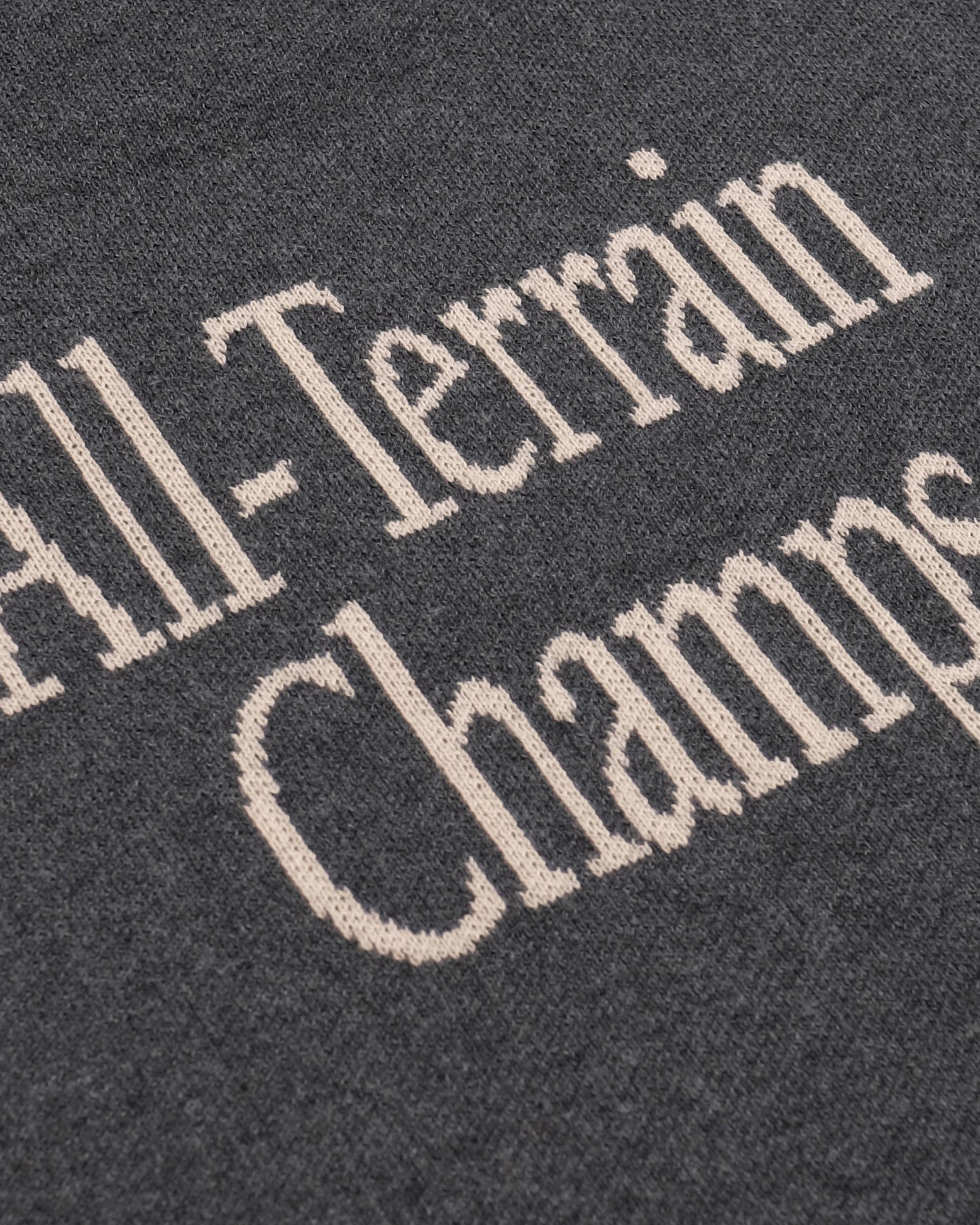 Text 'All-Terrain Champs' on a textured dark background