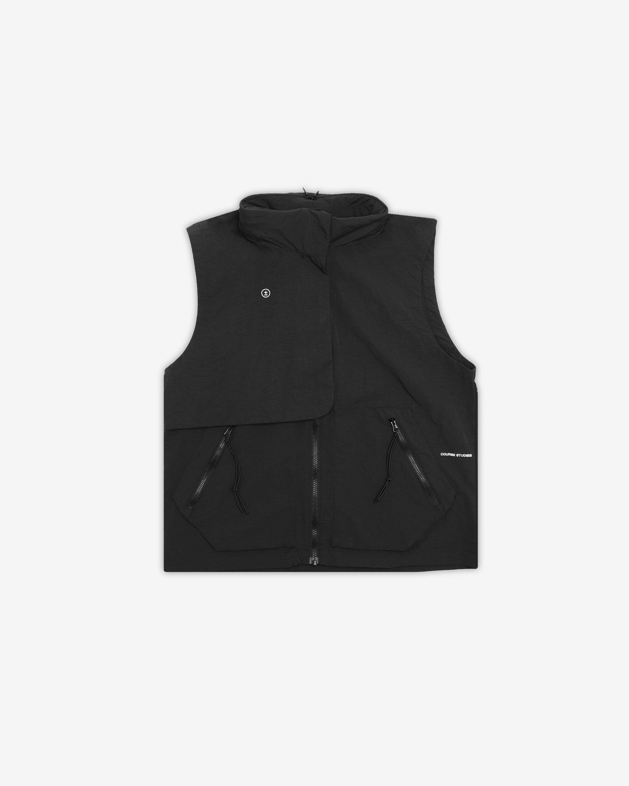 Black vest with zippers on a white background