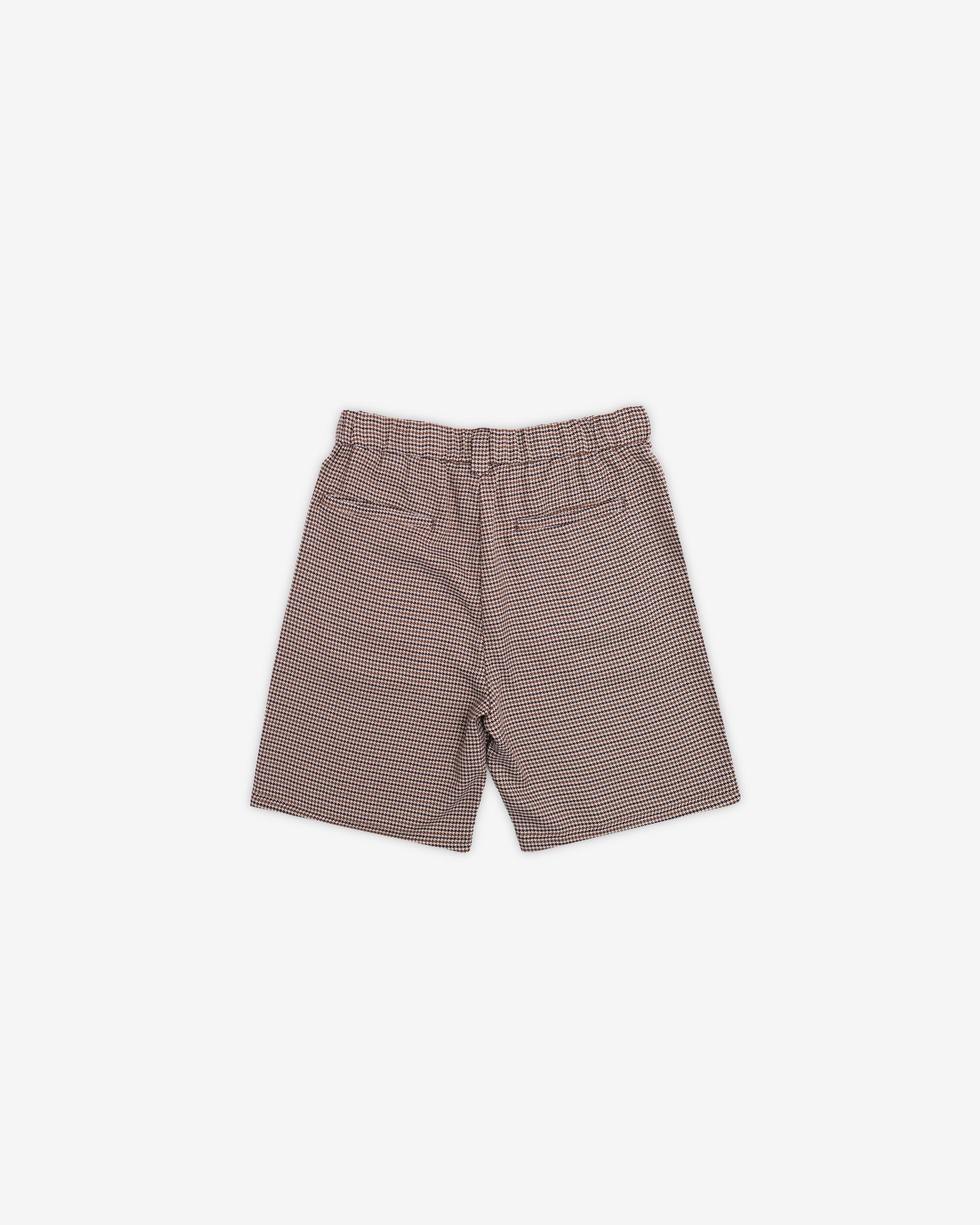 Brown checkered shorts on a white background