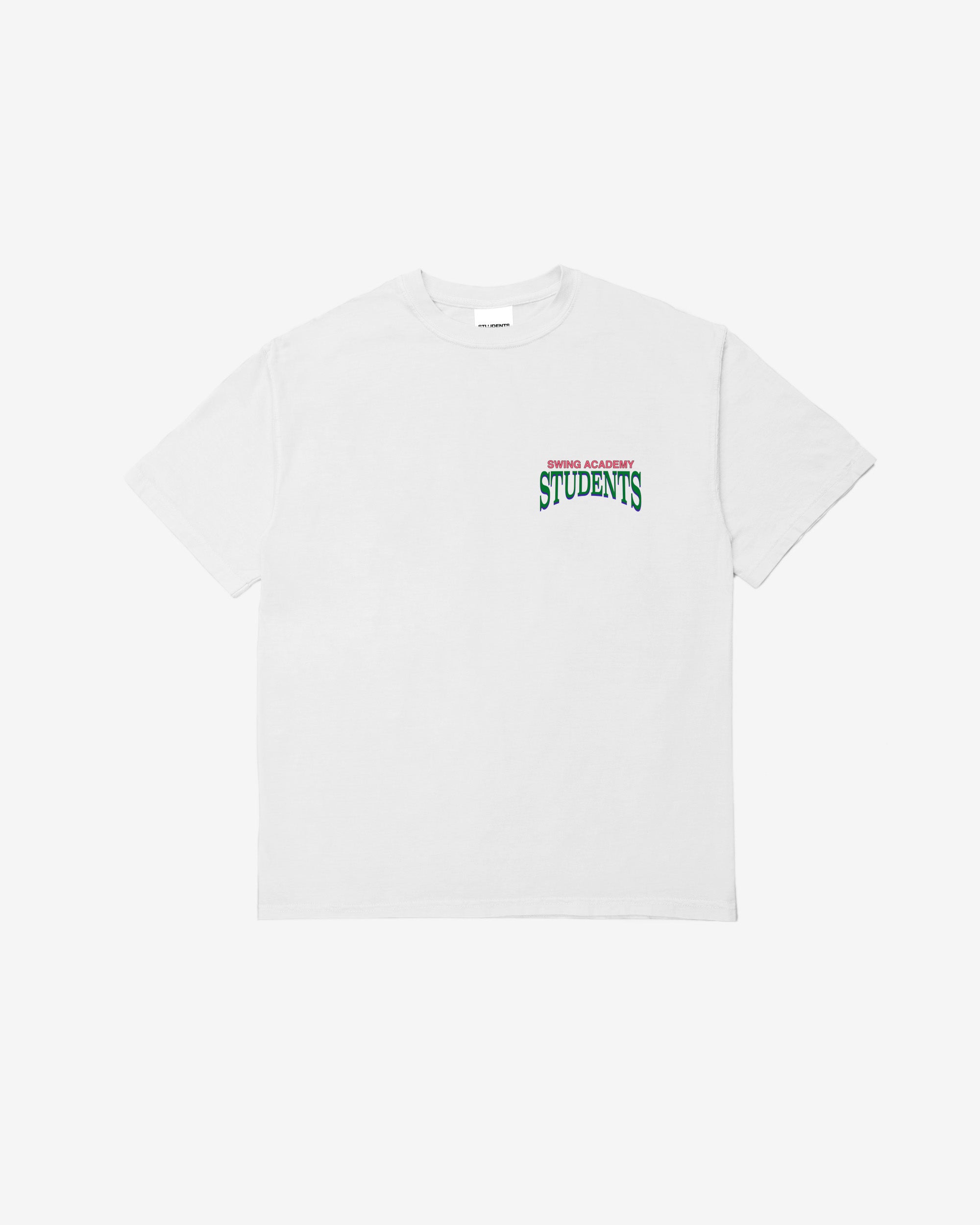 White t-shirt with text on a white background