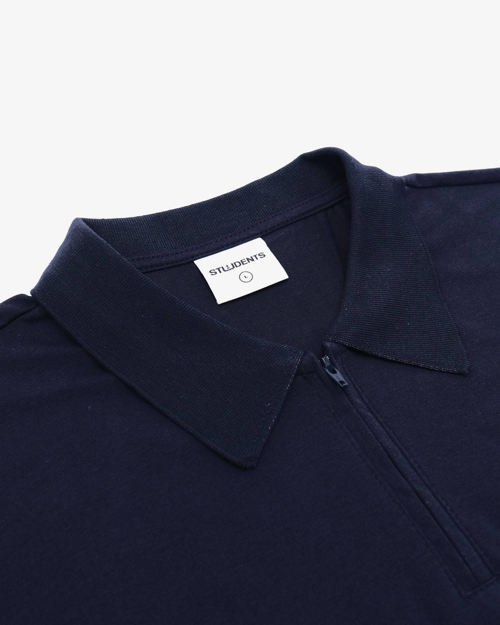 Assistant Jersey Zip Polo Shirt in navy - front view