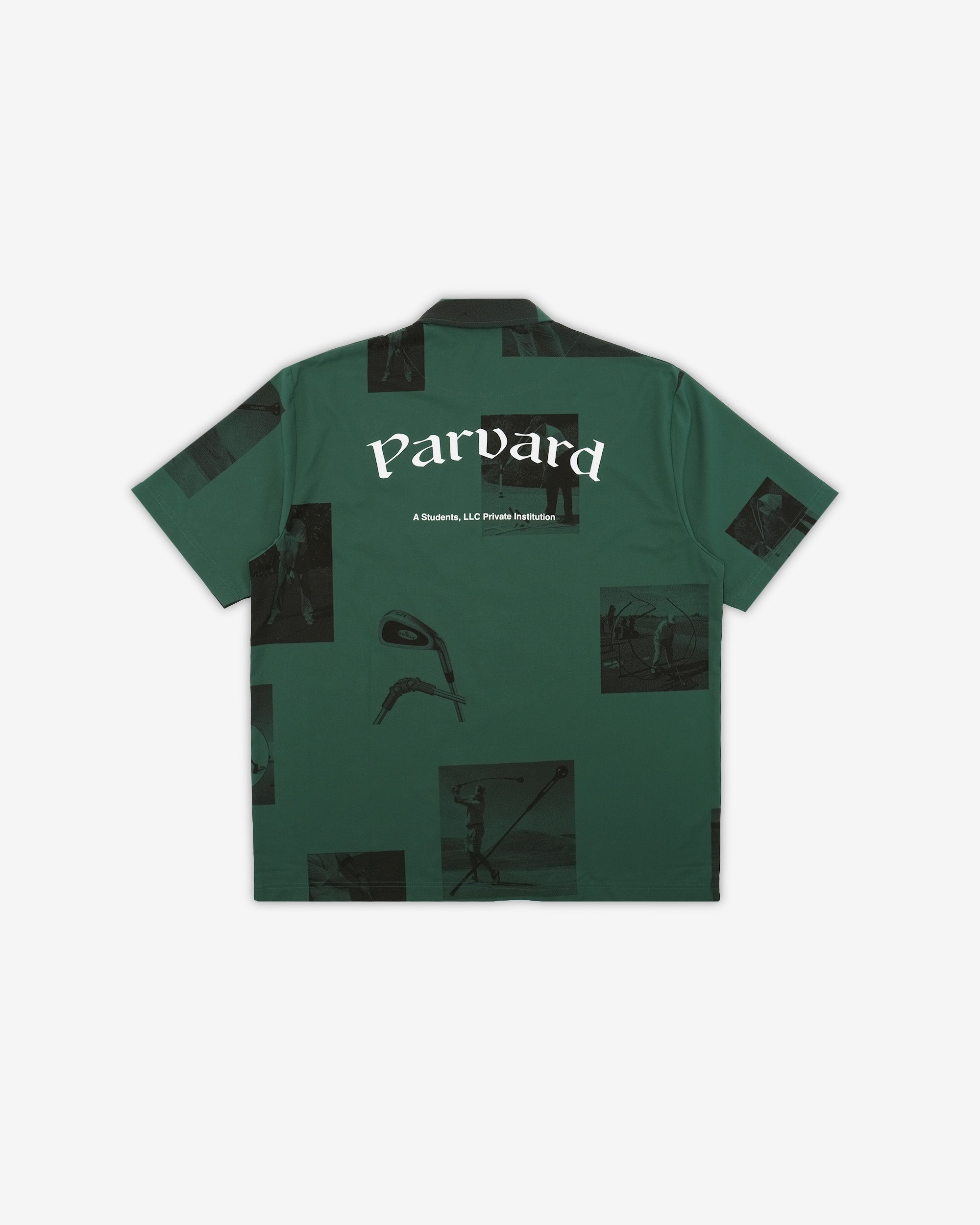 Green shirt with black graphics and 'Parvard' branding on a white background