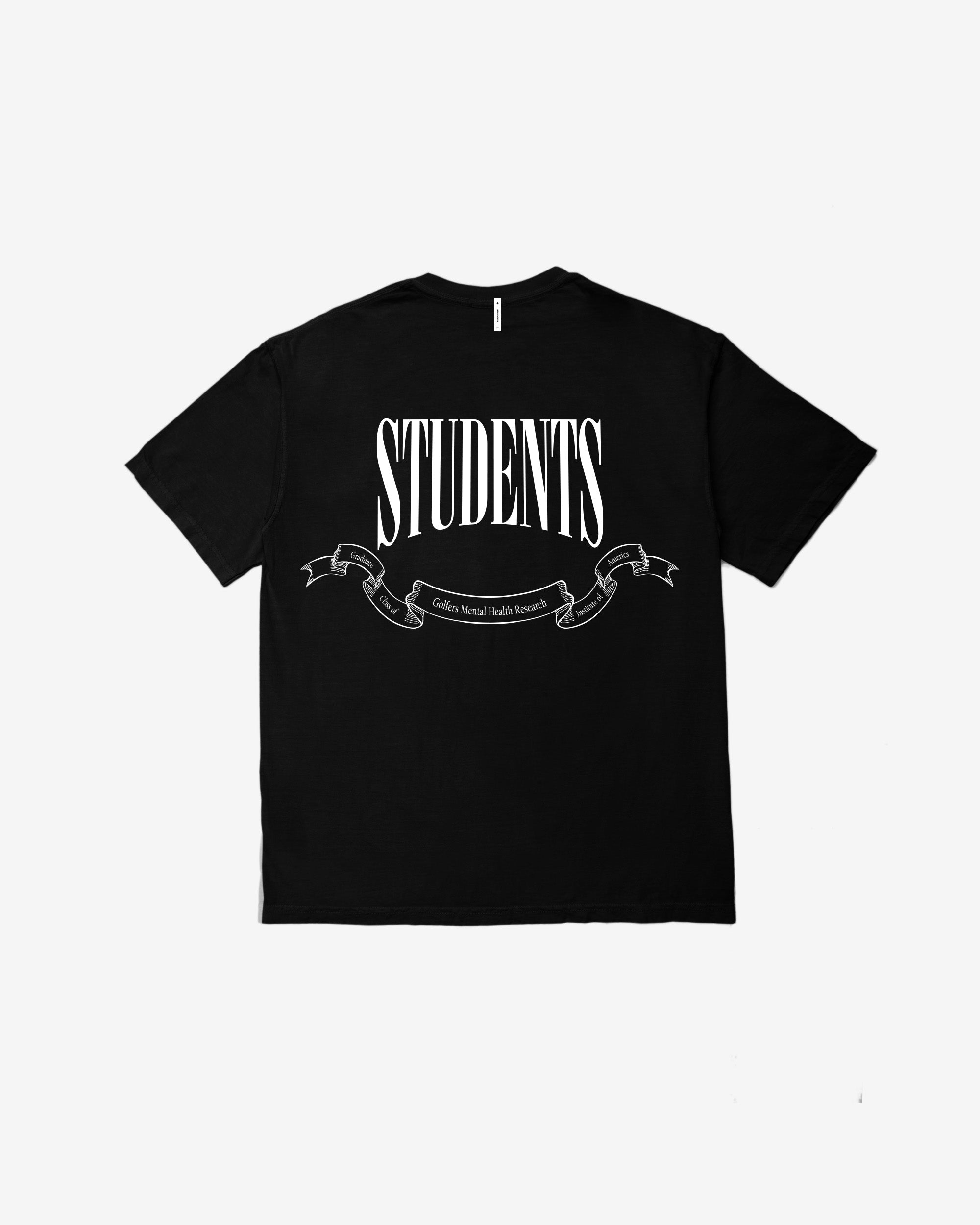 Green t-shirt with 'STUDENTS' text on a white background