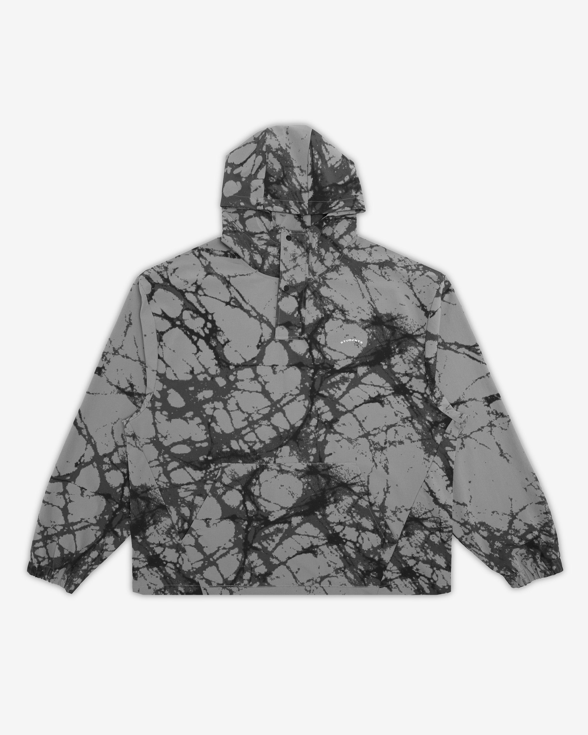Gray and black tie-dye hoodie on a white background